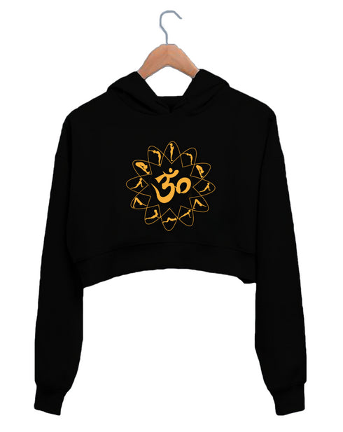 Quirkipedia OM SURYANAMASKAR YOGA YOGA Fitness, Positivity, Mindfulness Womens Crop Hoodies